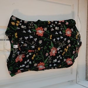 Old Navy Black Floral Cap-Sleeve Blouse